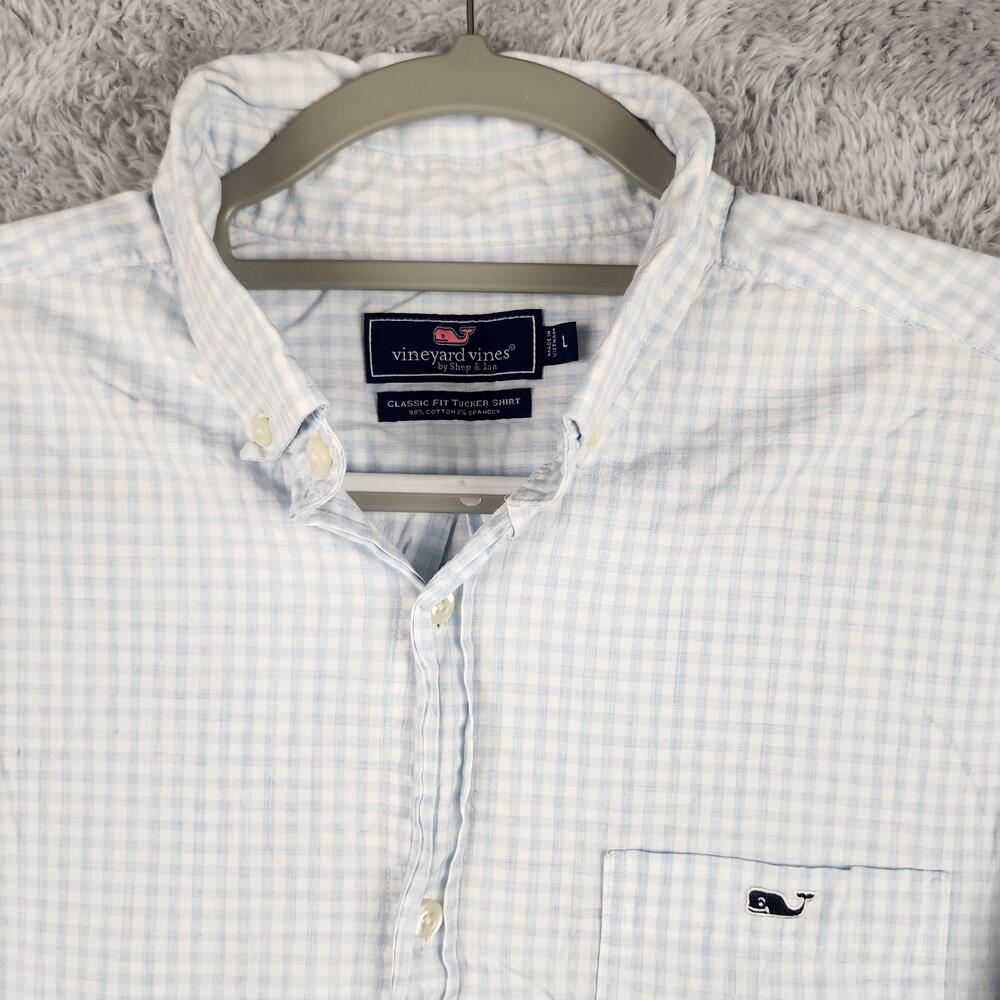 Vineyard Vines Tucker Shirt Mens Large Blue Check Stretch Button Classic Fit
